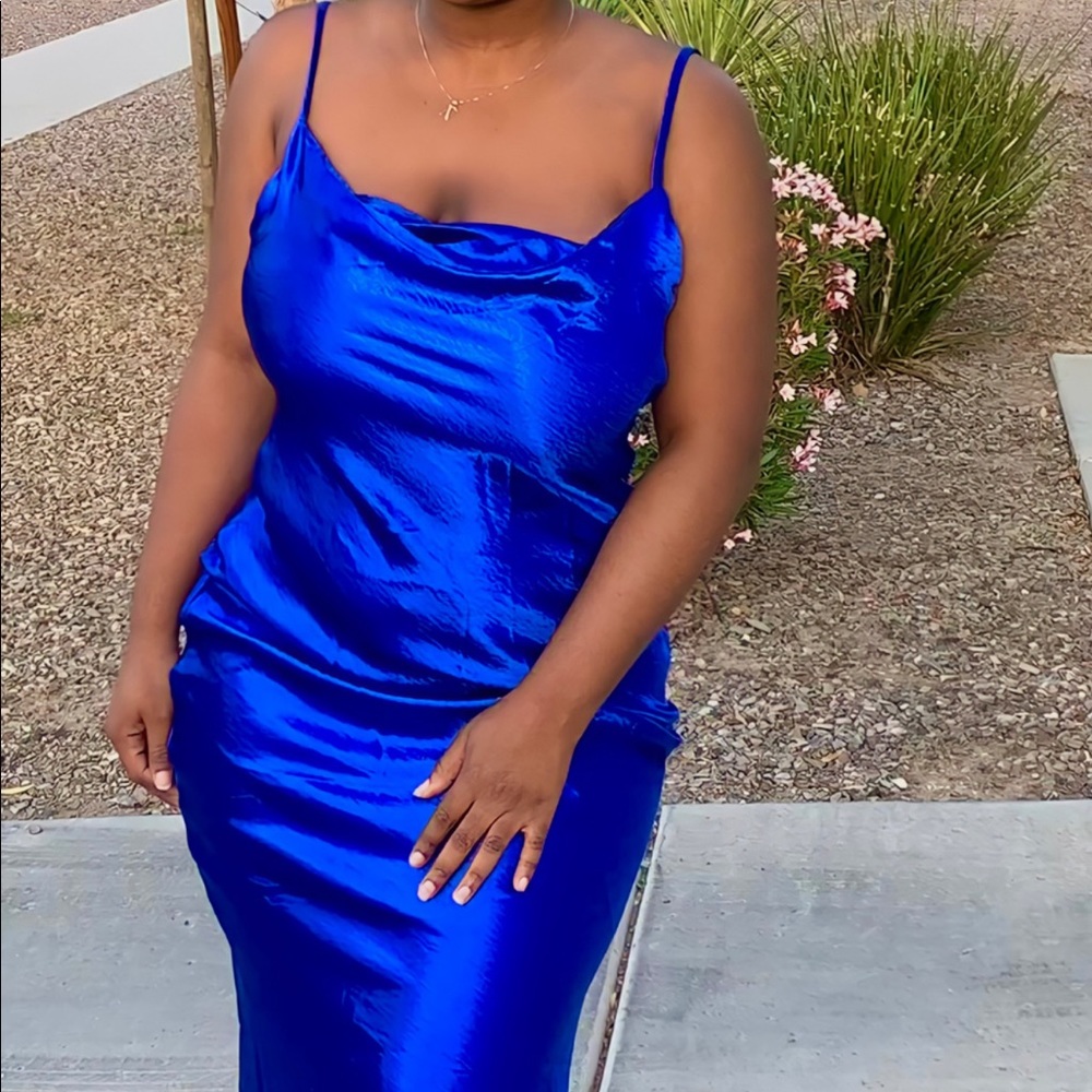 satin dress, cobalt blue